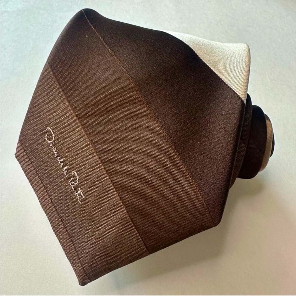 Vintage OSCAR de la RENTA Striped Ombre Brown Classic Tie - Picture 7 of 7